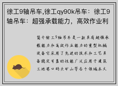 徐工9轴吊车,徐工qy90k吊车：徐工9轴吊车：超强承载能力，高效作业利器