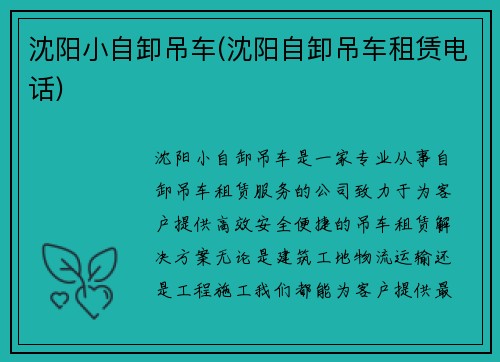 沈阳小自卸吊车(沈阳自卸吊车租赁电话)