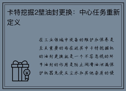 卡特挖掘2壁油封更换：中心任务重新定义